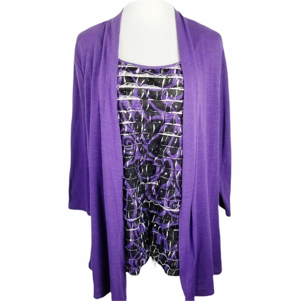 Notations Woman Black Purple Top Attached Cardigan